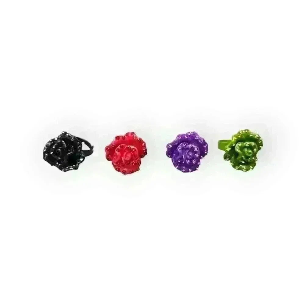 Enamel & Rhinestones Flowers Adjustable Rings Floral Fashion Jewelry (Lot of 4) - Picture 1 of 4